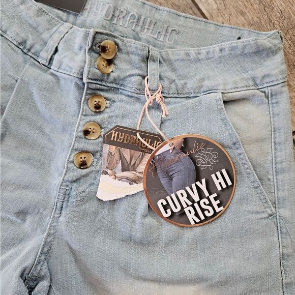 Hydraulic Murray Curvy Hi Rise Light Denim Wash Shorts Size 8 - Picture 7 of 11